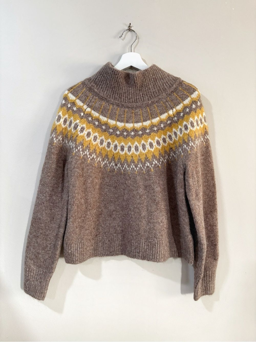 GAP Fair Isle Mock Neck Sweater Women S NWT Brown Cozy Academia Cottage Chic